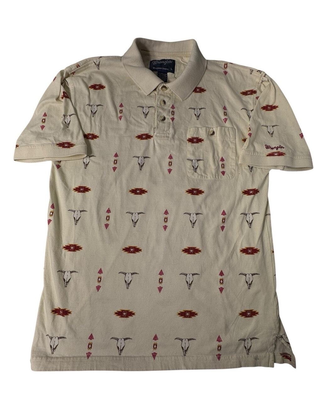 Vintage Wrangler Western Polo Shirt Men’s L Aztec Print Short Sleeve Pocket